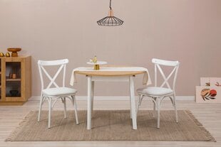 Išplečiamas valgomojo stalo ir kėdžių rinkinys (3 vienetai) Oliver - White, Oak cena un informācija | Virtuves komplekti | 220.lv