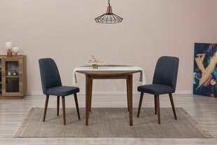 Išplečiamas valgomojo stalo ir kėdžių rinkinys (3 vienetai) Vina 1048 - Walnut, Navy Blue cena un informācija | Virtuves komplekti | 220.lv