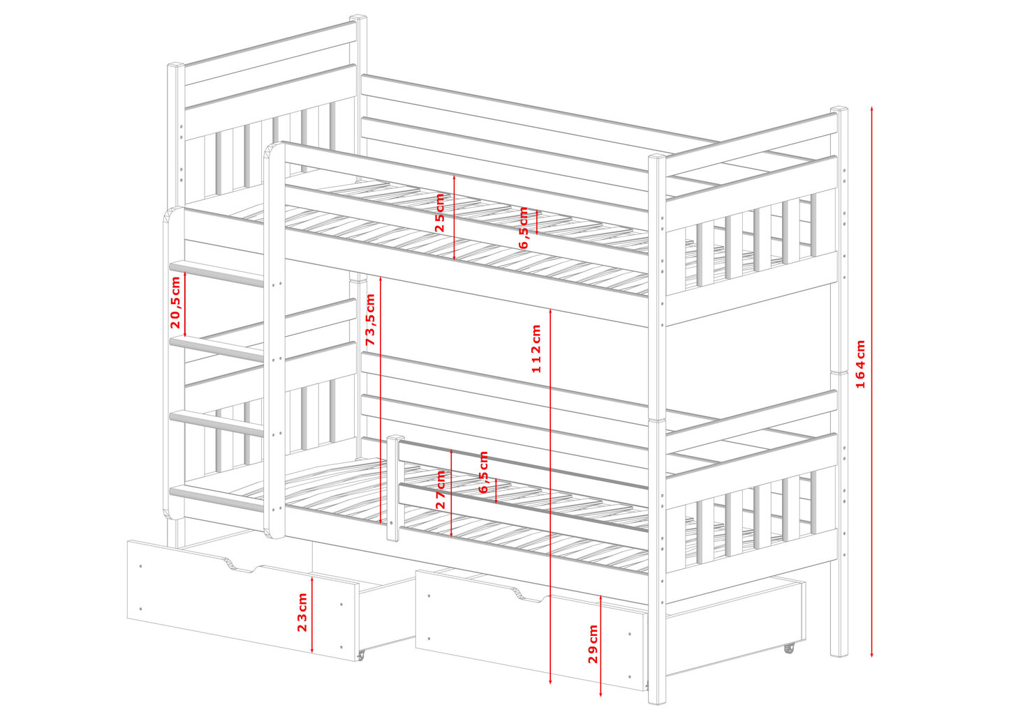 Divstāvu gultas Adas FURNLUX CLASSIC, 88x168x164 cm, balta cena un informācija | Gultas | 220.lv