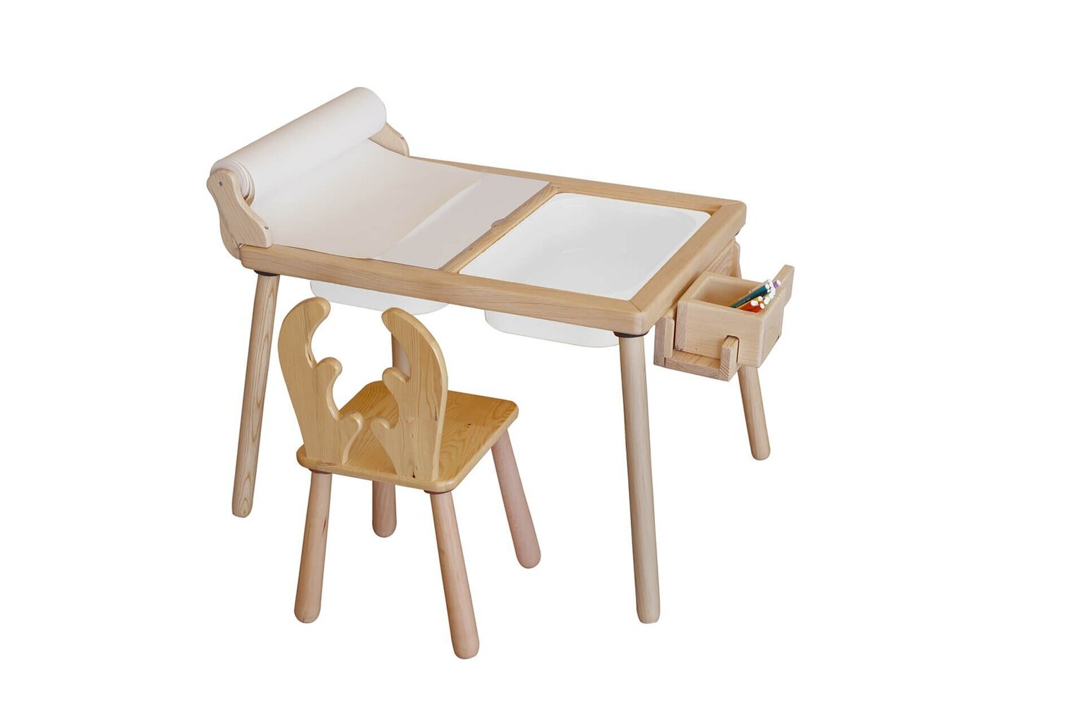Vaiko stalo rinkinys Roll and Chair - White cena un informācija | Bērnu krēsliņi un bērnu galdiņi | 220.lv