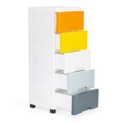 Skapis, organizators ar 5 izvelkamām atvilktnēm, ar ritenīšiem, Modern Home, 84,5 cm. x 32,5 cm. x 31 cm., baltā krāsā un spilgtās krāsās cena un informācija | Bērnu istabas iekārtas | 220.lv