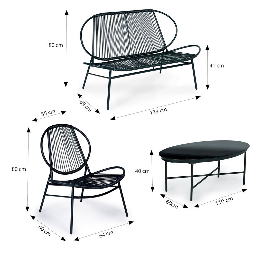 Dārza mēbeļu komplekts no metāla un rotangpalmas, Modern Home, melns цена и информация | Dārza mēbeļu komplekti | 220.lv