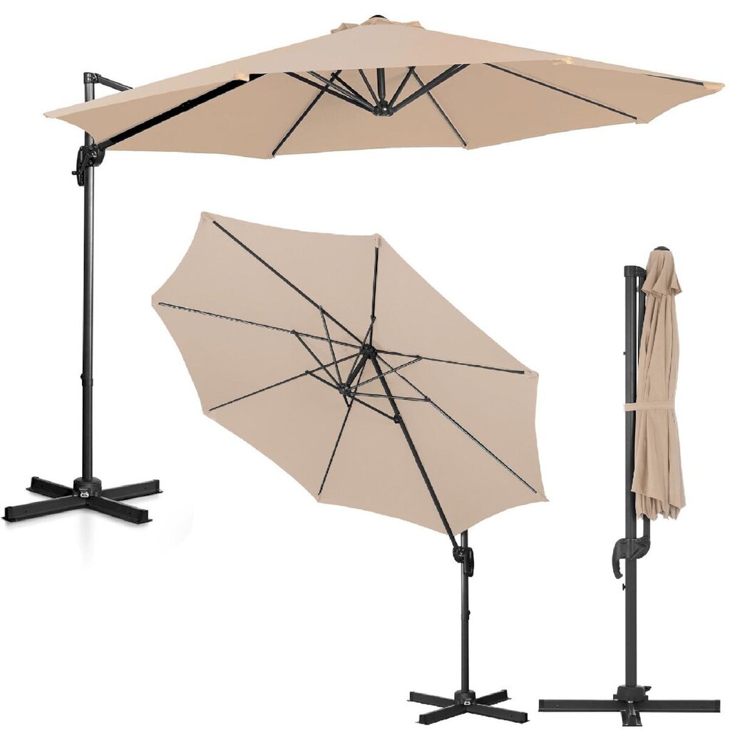 Dārza lietussargs ar sānu slīpumu, Uniprodo UNI_UMBRELLA_2R300OR_N1, 300 cm. diametrs, krēma krāsā cena un informācija | Dārza nojumes un lapenes | 220.lv