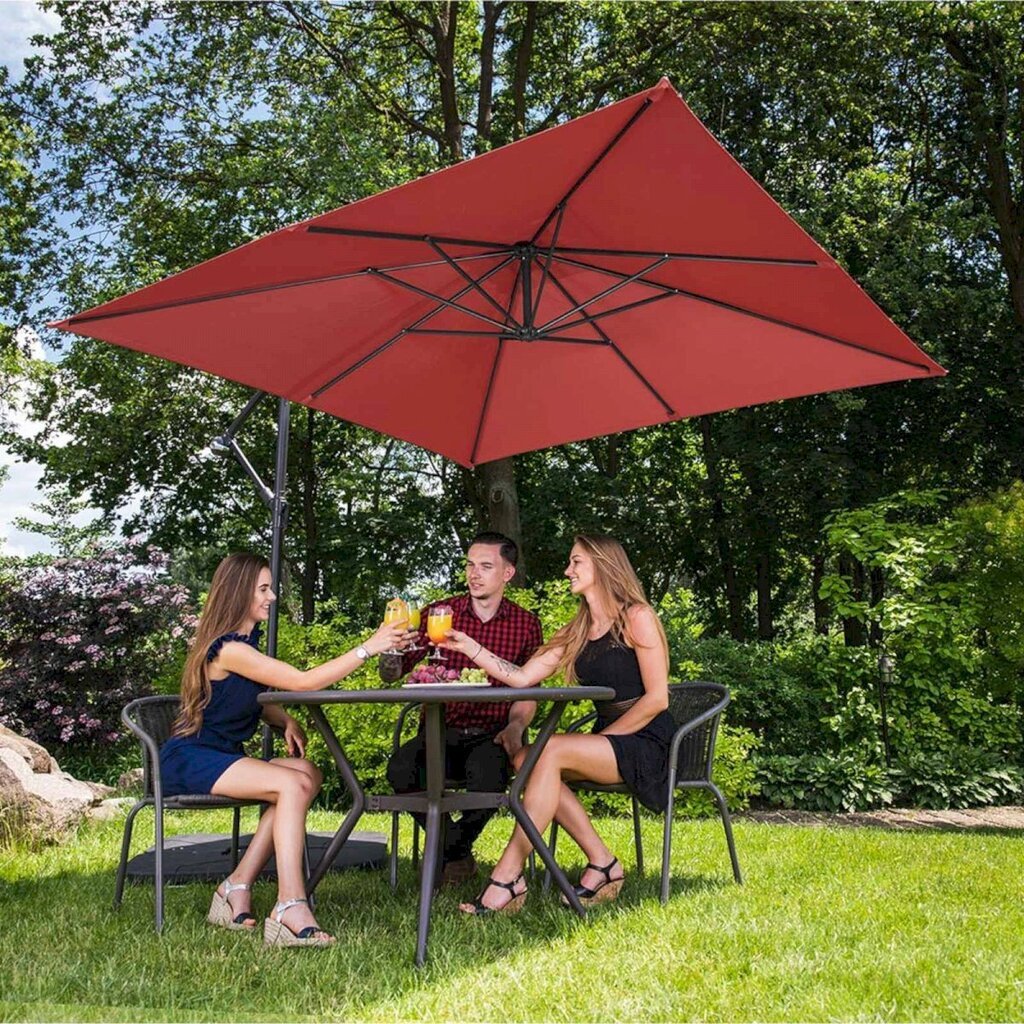 Kvadrātveida dārza lietussargs, Uniprodo UNI_UMBRELLA_SQ250CR_N1, 250 cm. x 250 cm., bordo krāsā cena un informācija | Saulessargi, markīzes un statīvi | 220.lv