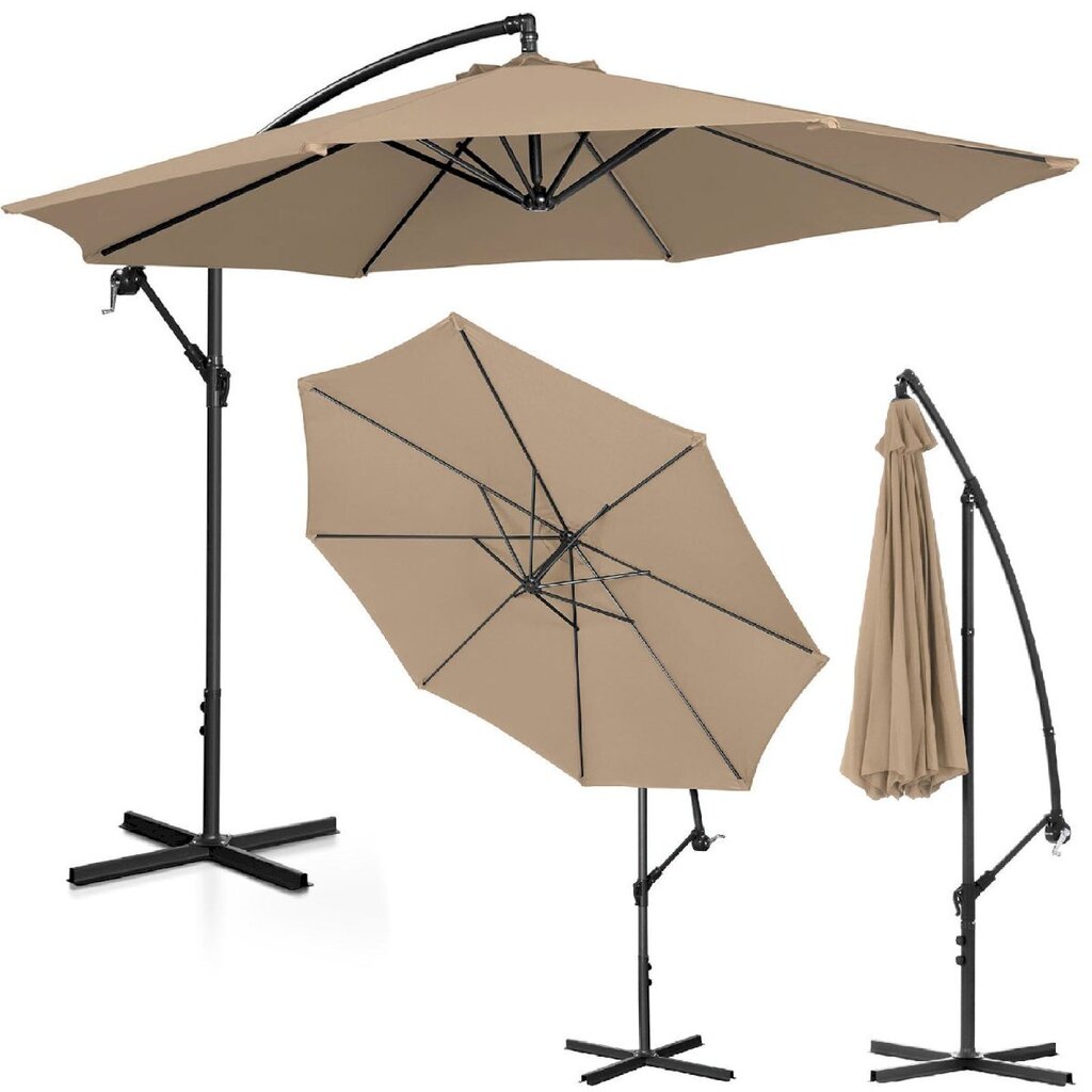 Dārza lietussargs ar sānu slīpumu, UNI_UMBRELLA_2R300GR_N1, 300 cm. diametrs, pelēki brūns cena un informācija | Dārza nojumes un lapenes | 220.lv