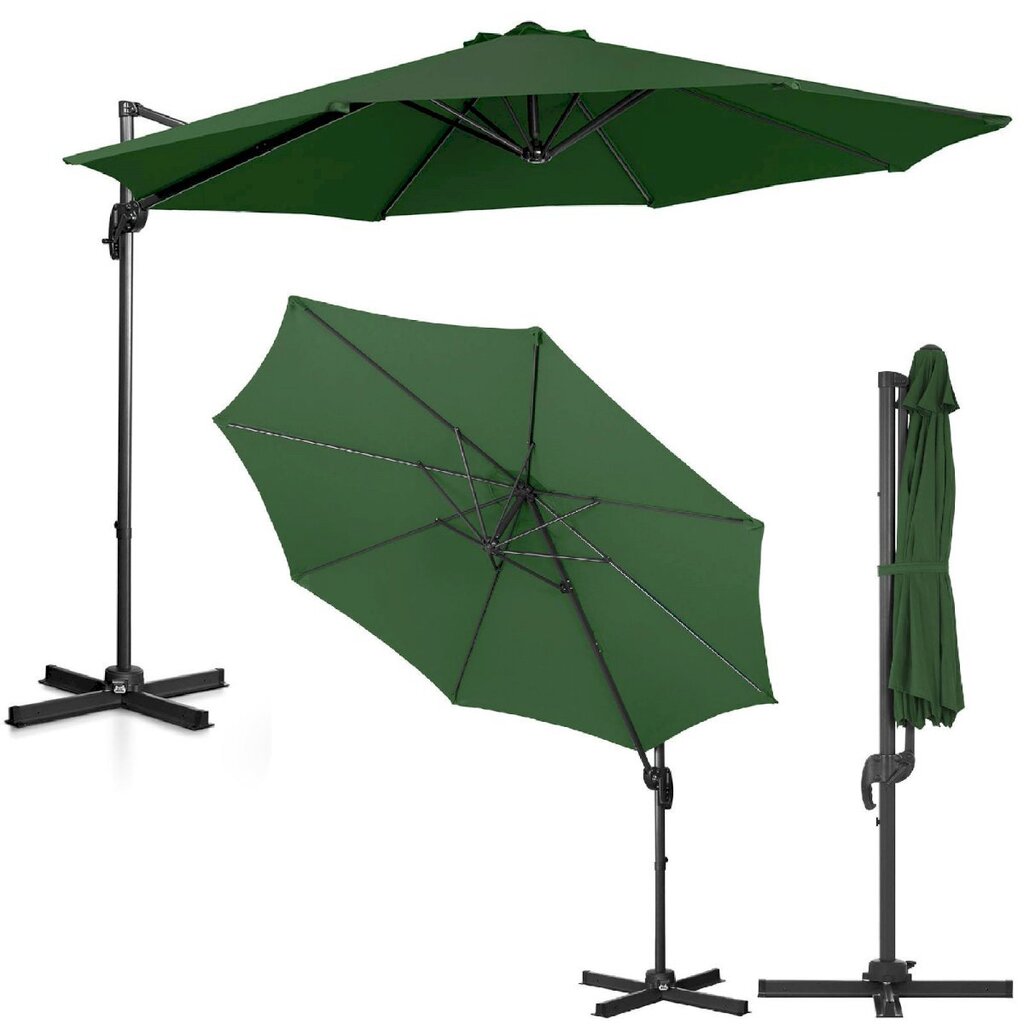 Dārza lietussargs ar sānu slīpumu, UNI_UMBRELLA_2R300GR_N1, 300 cm. diametrs, zaļš цена и информация | Dārza nojumes un lapenes | 220.lv