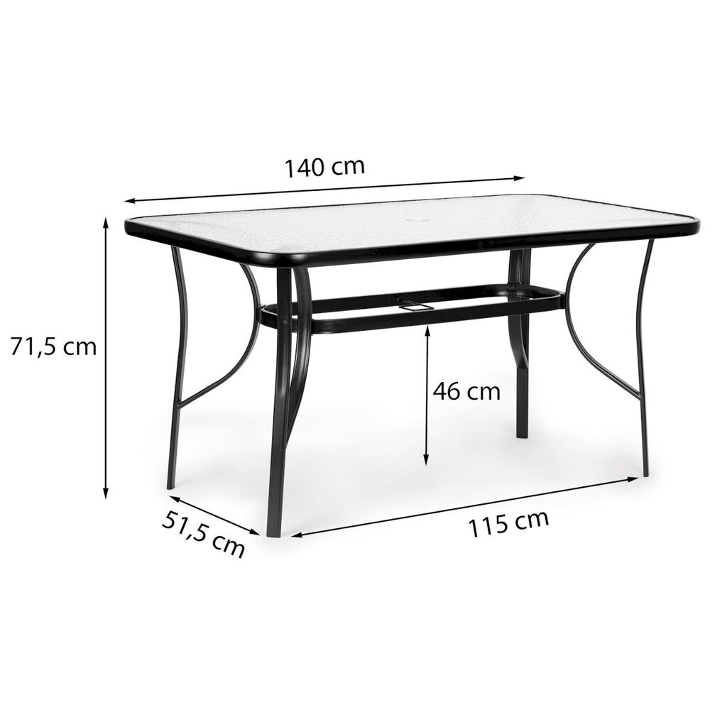 Stikla dārza galds, Modern Home SC-0941, 140 cm. x 80 cm., melns cena un informācija | Dārza mēbeļu komplekti | 220.lv