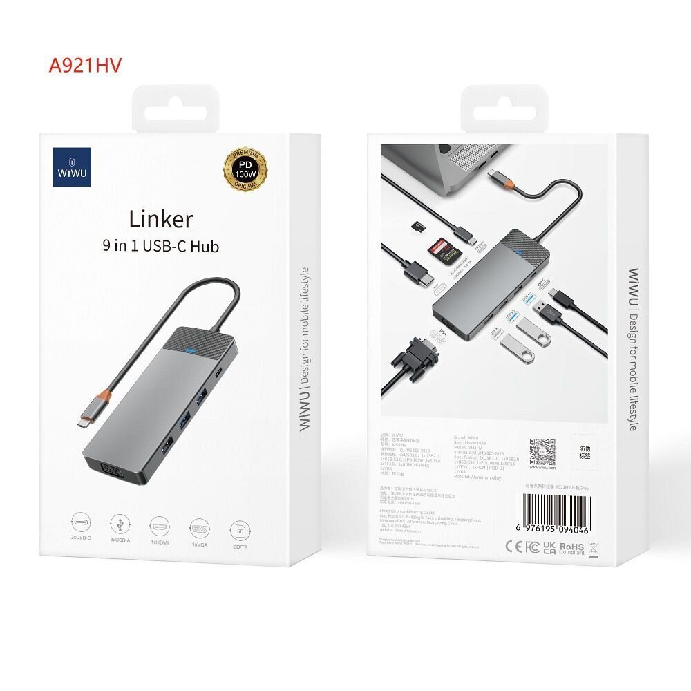 WiWU HUB A921HV 9in1 цена и информация | Adapteri un USB centrmezgli | 220.lv