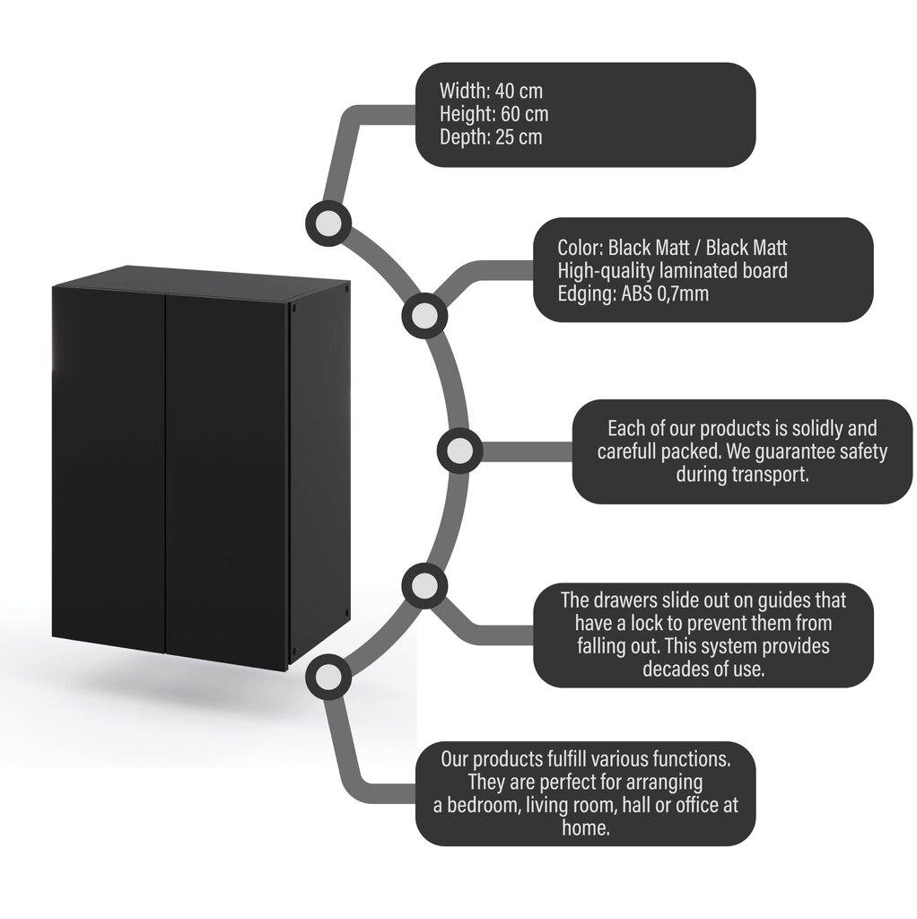 Vannas istabas skapītis 40cm Melns cena un informācija | Vannas istabas skapīši | 220.lv