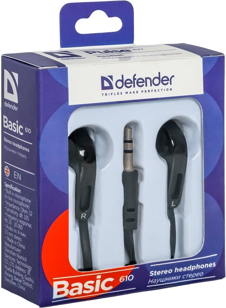 DEFENDER In-ear headphones Basic 610 black cena un informācija | Austiņas | 220.lv