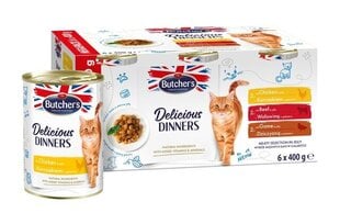 Butcher's Delicious Dinners с говядиной, курицей и дичью, 6х400 г цена и информация | Консервы для котов | 220.lv