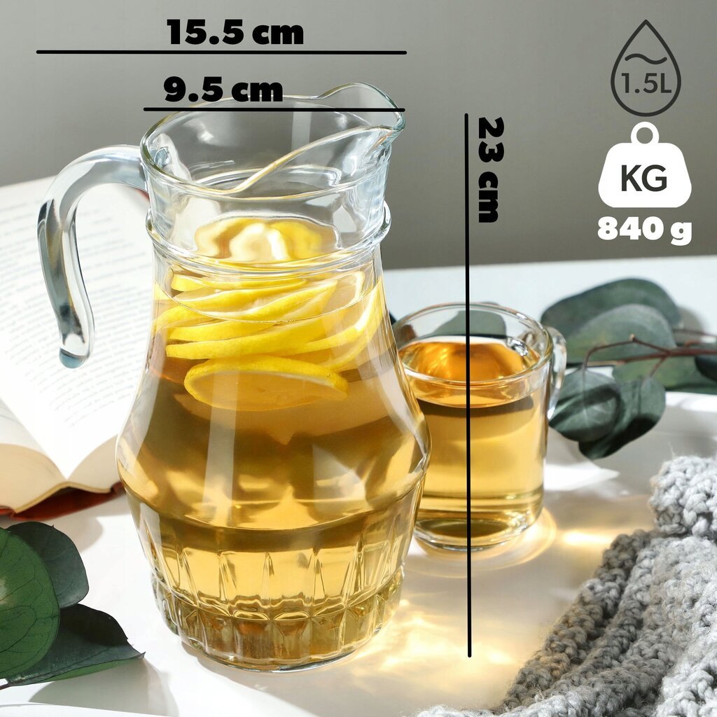 Krūze ūdenim, dzērieniem, sulai, glāzei, 1,5L cena un informācija | Glāzes, krūzes, karafes | 220.lv