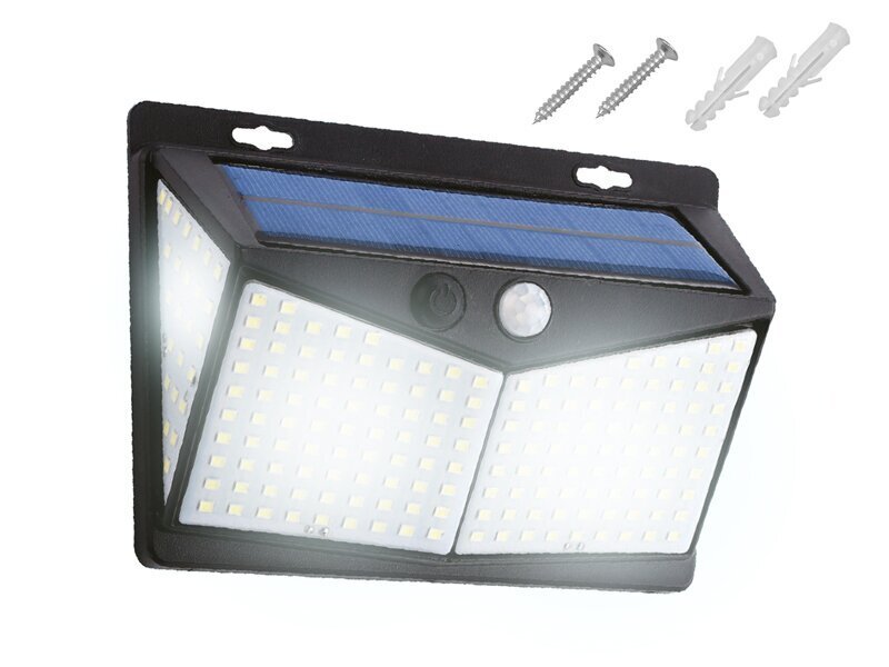 LTC Solārais 40W 600lm 3D SMD LED IP65 Ārtelpu sienas lampa ar PIR / krēslas sensoru un iebūvētu saules paneli + batereja cena un informācija | Āra apgaismojums | 220.lv