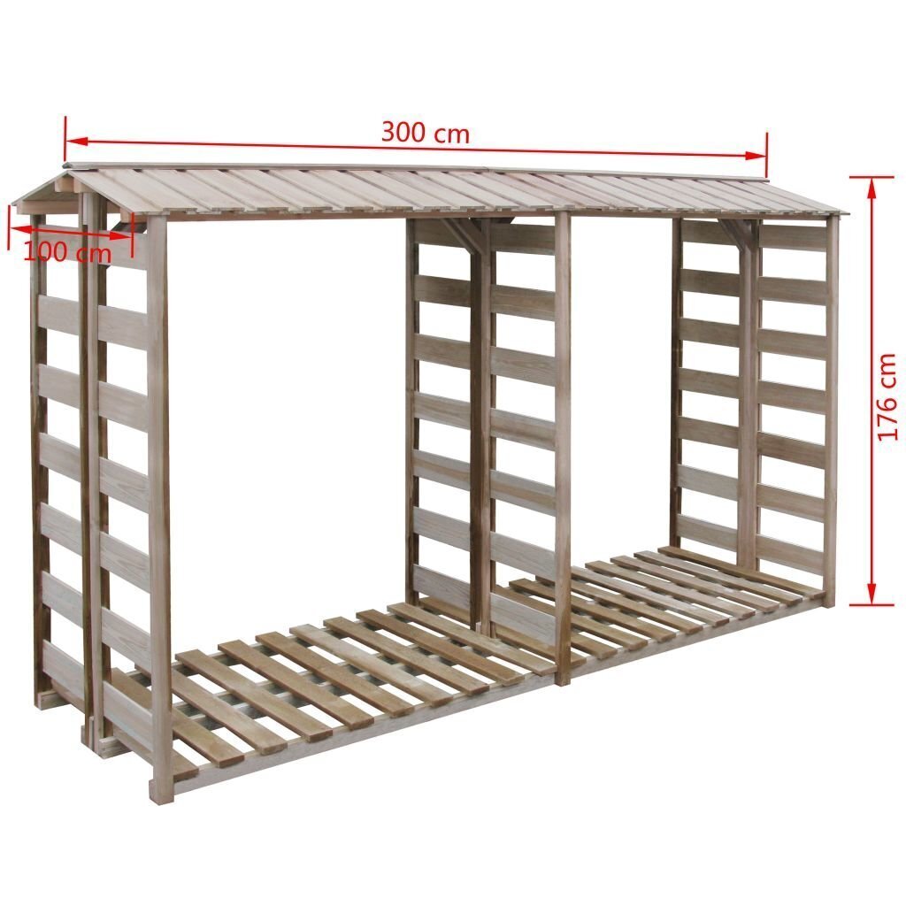 vidaXL malkas nojume, 300x90x176 cm, impregnēts priedes koks cena un informācija | Dārza mājiņas, šķūņi, malkas nojumes | 220.lv