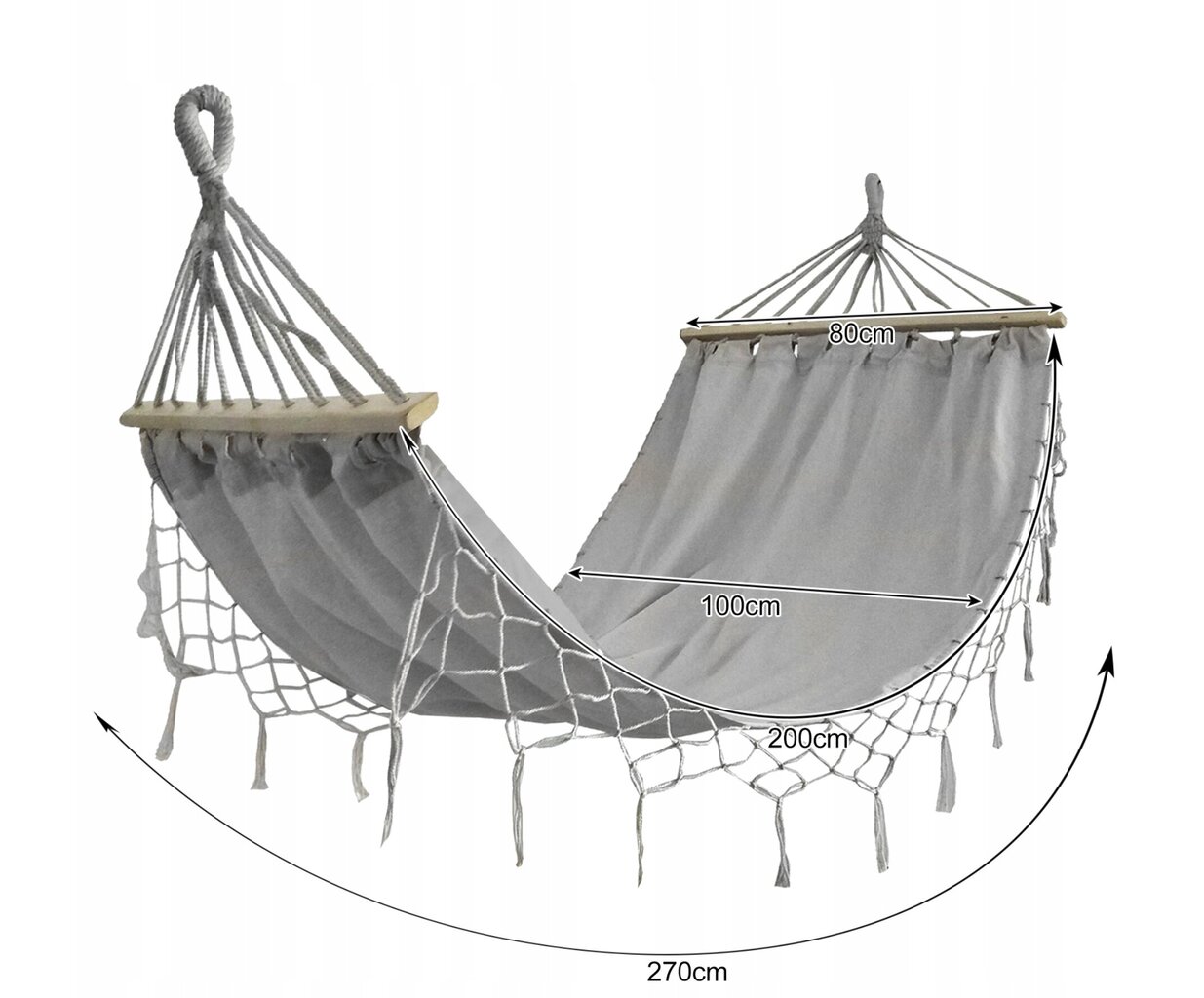 Šūpuļtīkls Gardlov, 100x270 cm, pelēks cena un informācija | Šūpuļtīkli | 220.lv