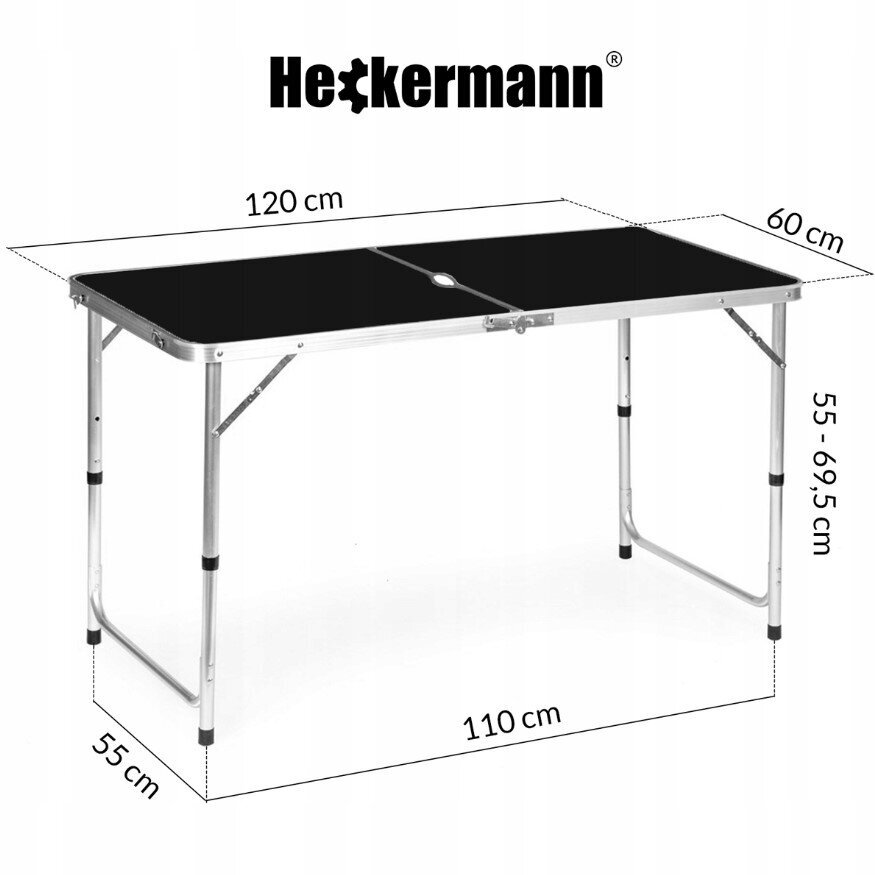 Heckermann kempinga galds 60 x 120 x 69,5 cm, melns cena un informācija |  Tūrisma mēbeles | 220.lv