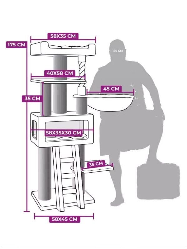Kaķu kāpšanas koks Petrebels Parklane 175, pelēks cena un informācija | Kaķu mājas, nagu asināmie | 220.lv