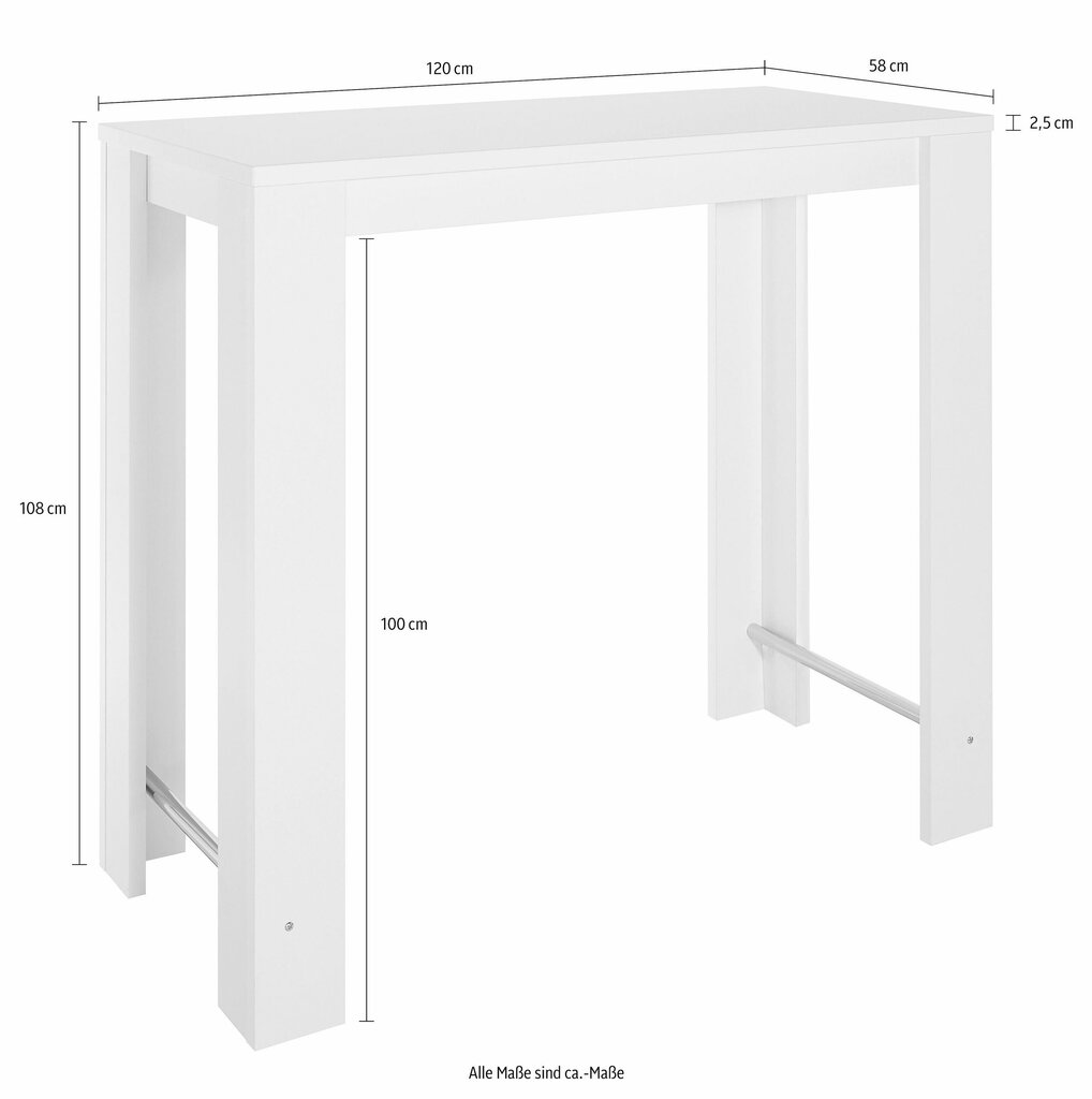 Bāra galds Frieda, 58x120 cm, balts цена и информация | Virtuves galdi, ēdamgaldi | 220.lv