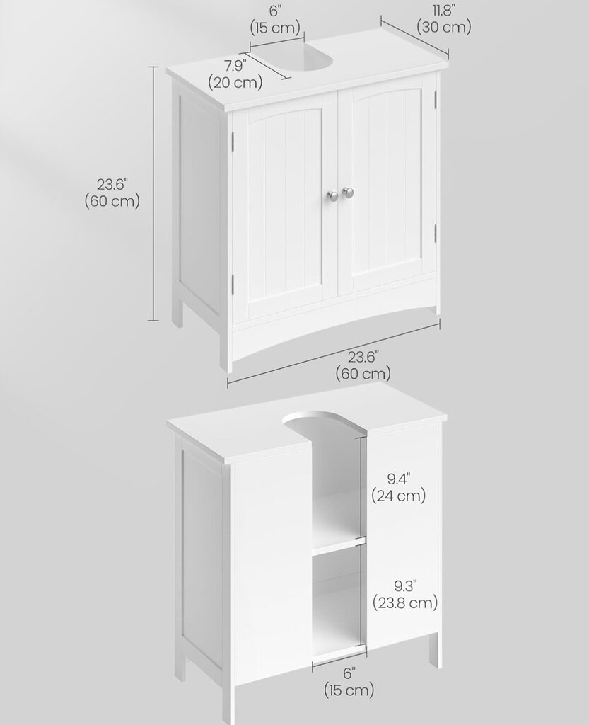 Vasagle uzglabāšanas skapis zem izlietnes, balts cena un informācija | Vannas istabas skapīši | 220.lv