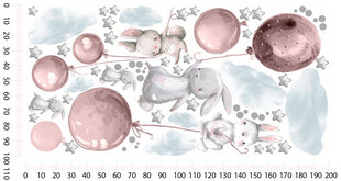 Bērnu istabas uzlīmes zaķi baloni dekorēšana rozā un pelēks 100x200 цена и информация | Декоративные наклейки | 220.lv