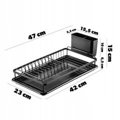 Trauku žāvēšanas plaukta drenāžas šķīvji, kas stāv melni, lieli ar paplātes paplāti cena un informācija | Virtuves piederumi | 220.lv