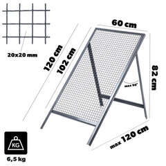 Celtniecības siets smiltīm, zemei, mūrim, 120x60 cm, grants, siets 20 mm cena un informācija | Rokas instrumenti | 220.lv