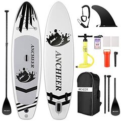 Ancheer piepūšamā SUP dēlis ar piederumiem, melns un balts, 305 x 76 x 15 cm цена и информация | SUP доски, водные лыжи, водные аттракционы | 220.lv