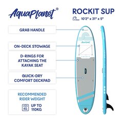 Aquaplanet Rockit piepūšamā airu dēlis, Blau, 10ft 2" cena un informācija | SUP dēļi, sērfa dēļi un piederumi | 220.lv