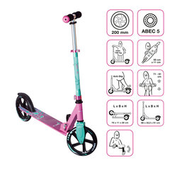 MUUWMI ALUMINIUM SCOOTER SKREJRITENIS 200 MM, ROZĀ/ TIRKĪZA ZILS (ARTIKULS: AU 574) цена и информация | Самокаты | 220.lv