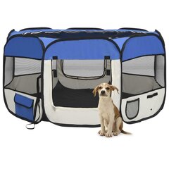 vidaXL saliekama suņu sētiņa, ar somu, zila, 125x125x61 cm cena un informācija | Transportēšanas būri, somas | 220.lv