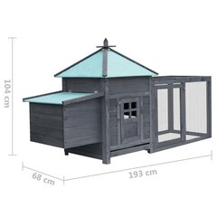 vidaXL vistu būris ar perētavu, pelēks, 193x68x104 cm, egles masīvkoks cena un informācija | Transportēšanas būri, somas | 220.lv