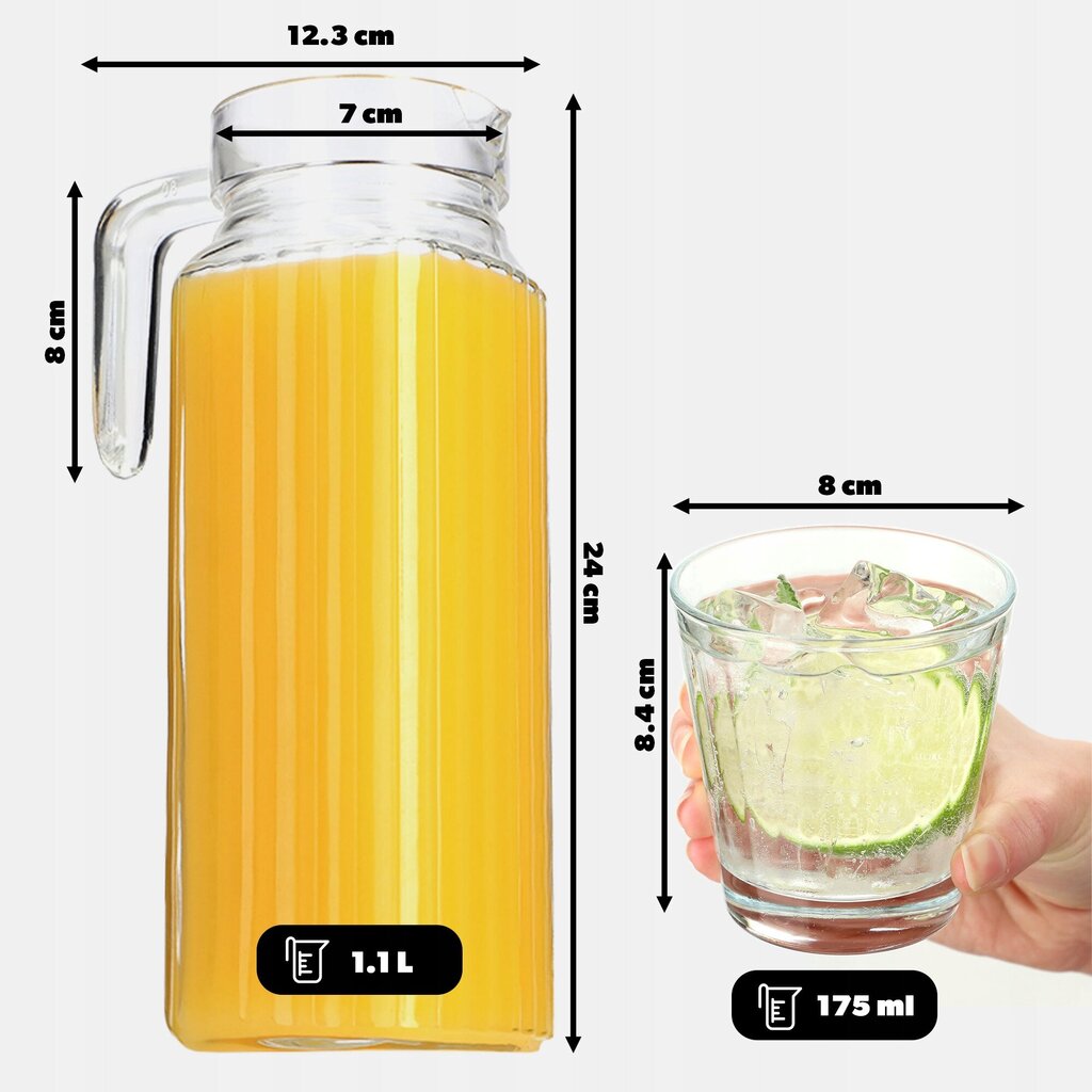 Krūze 1,1 l + 6 glāzes 175 ml ūdens sulai цена и информация | Glāzes, krūzes, karafes | 220.lv