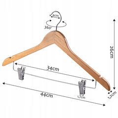 Koka drēbju pakaramie ar klipšiem, 12 gab cena un informācija | Pakaramie un apģērbu maisi | 220.lv