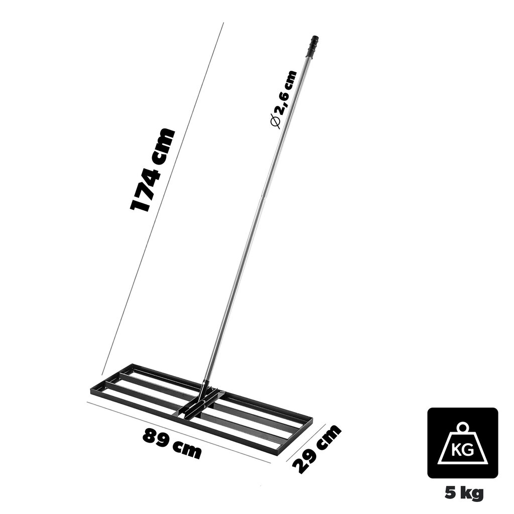 Manuāls zemes izlīdzinātājs zāliena greidera skrāpim 30x90cm rokturis cena un informācija | Dārza instrumenti | 220.lv