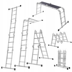 Алюминиевая лестница многофункциональная 4x3 шарнирно-сочлененная прочная + платформа 150 кг цена и информация | Стремянки | 220.lv