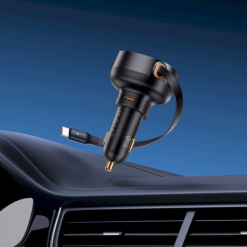 Automašīnas lādētājs, Enjoyment Pro C00057802111-011, ar ievelkamu USB-C kabeli, 60 W., melns cena un informācija | Auto 12V el. piederumi | 220.lv