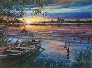 Glezna pēc numuriem "Boat on the river" 40x50 cena un informācija | Gleznas pēc numuriem | 220.lv