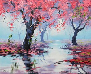 Glezna pēc numuriem "Pink woods on the river" 30x40 cena un informācija | Gleznas pēc numuriem | 220.lv