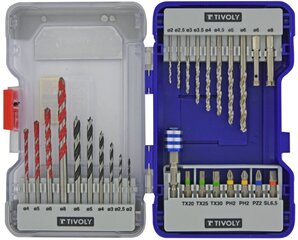 Urbju komplekts Multi Material - metālam, kokam, betonam un flīzēm + skrūvgriežu uzgaļi - 28gab cena un informācija | Rokas instrumenti | 220.lv