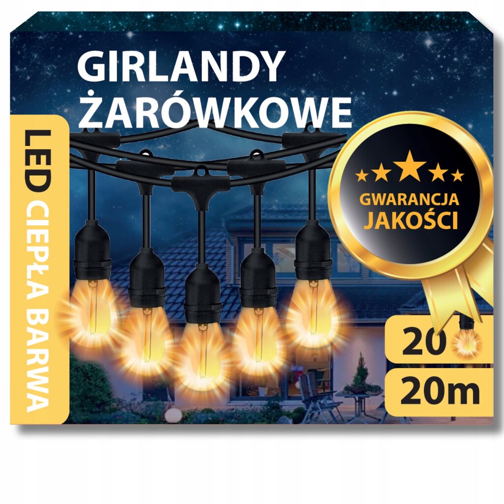 Dārza Apgaismojums Girland Led 20M 20X Led Spuldzes E27 Balkoniem cena un informācija | Āra apgaismojums | 220.lv