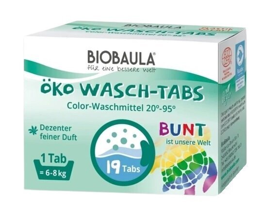 BioBaula Ekoloģiskie Krāsu Mitrinātāji veļas mazgāšanai 19 tabletes - Dabīgs tīrīgs, bioloģiskais kopums no Vācijas. cena un informācija | Veļas mazgāšanas līdzekļi | 220.lv