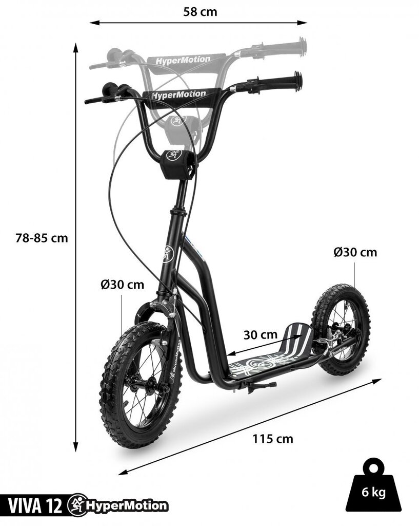 Hypermotion VIVA 12 skrejritenis (30 cm piepūšamie riteņi) - melns cena un informācija | Skrejriteņi | 220.lv