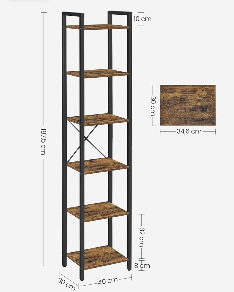 VASAGLE 6 līmeņu grāmatu skapis mājām cena un informācija | Plaukti | 220.lv