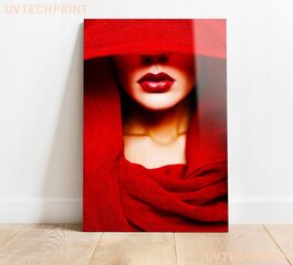 Stikla Bilde sarkana sieviete sarkanas lūpas 60x90 cm цена и информация | Детали интерьера | 220.lv