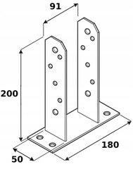 Pie betona pieskrūvēta staba pamatne 91x200 mm cinkots cena un informācija | Žogi un piederumi | 220.lv