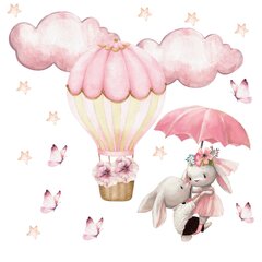 Bērnu sienas uzlīmes rozā zaķi balonu mākoņi tauriņi 120x240 cena un informācija | Dekoratīvās uzlīmes | 220.lv