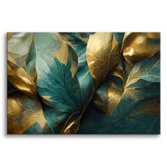Audekls glezna dzīvojamā istaba Mūsdienīga glezna lapas zeltaini zaļa 80x120 cena un informācija | Gleznas | 220.lv