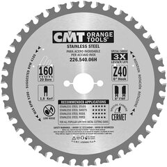226.540.06H CMT HM zāģa asmens nerūsējošajam tēraudam 160x20x40Z / INOX cena un informācija | Zāģi, ripzāģi | 220.lv