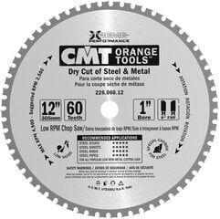 226.060.12 CMT HM zāģa asmens tēraudam 305x25.4x60Z / STEEL STANDARD cena un informācija | Zāģi, ripzāģi | 220.lv