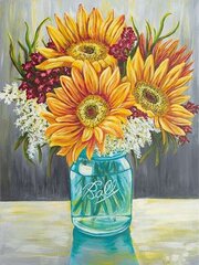 Dimanta mozaīka "Sunflowers in a vase" 30x40cm cena un informācija | Dimantu mozaīkas | 220.lv